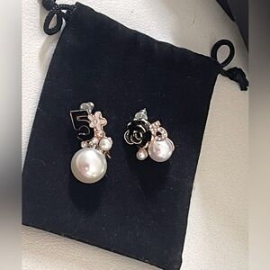 Luxury Earrings - Camellia Flower, No 5, Pearl and Gold Earrings Dangle Jewelry